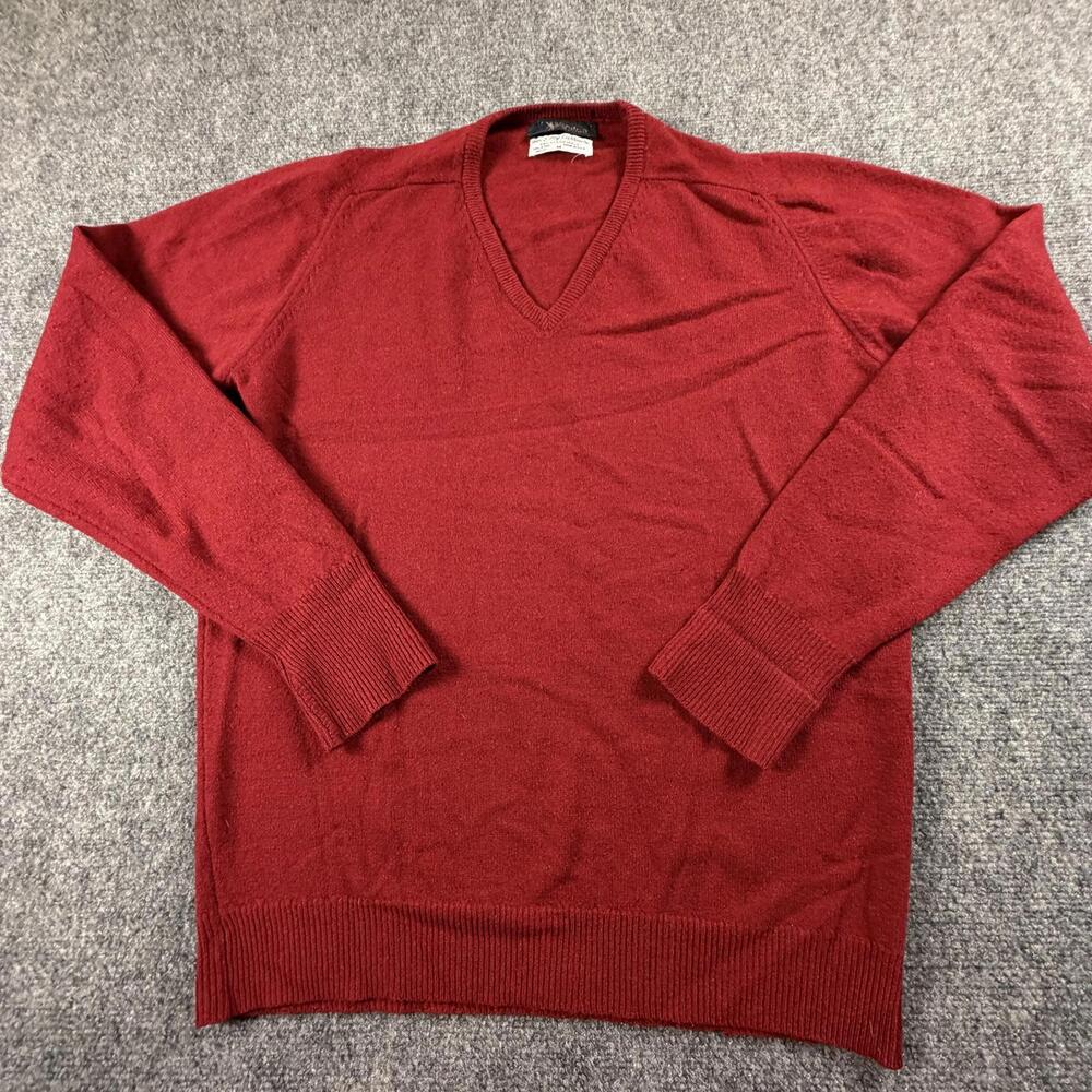 London Fog Cashmere Sweater Mens M Red V Neck USA Made Vintage #1378